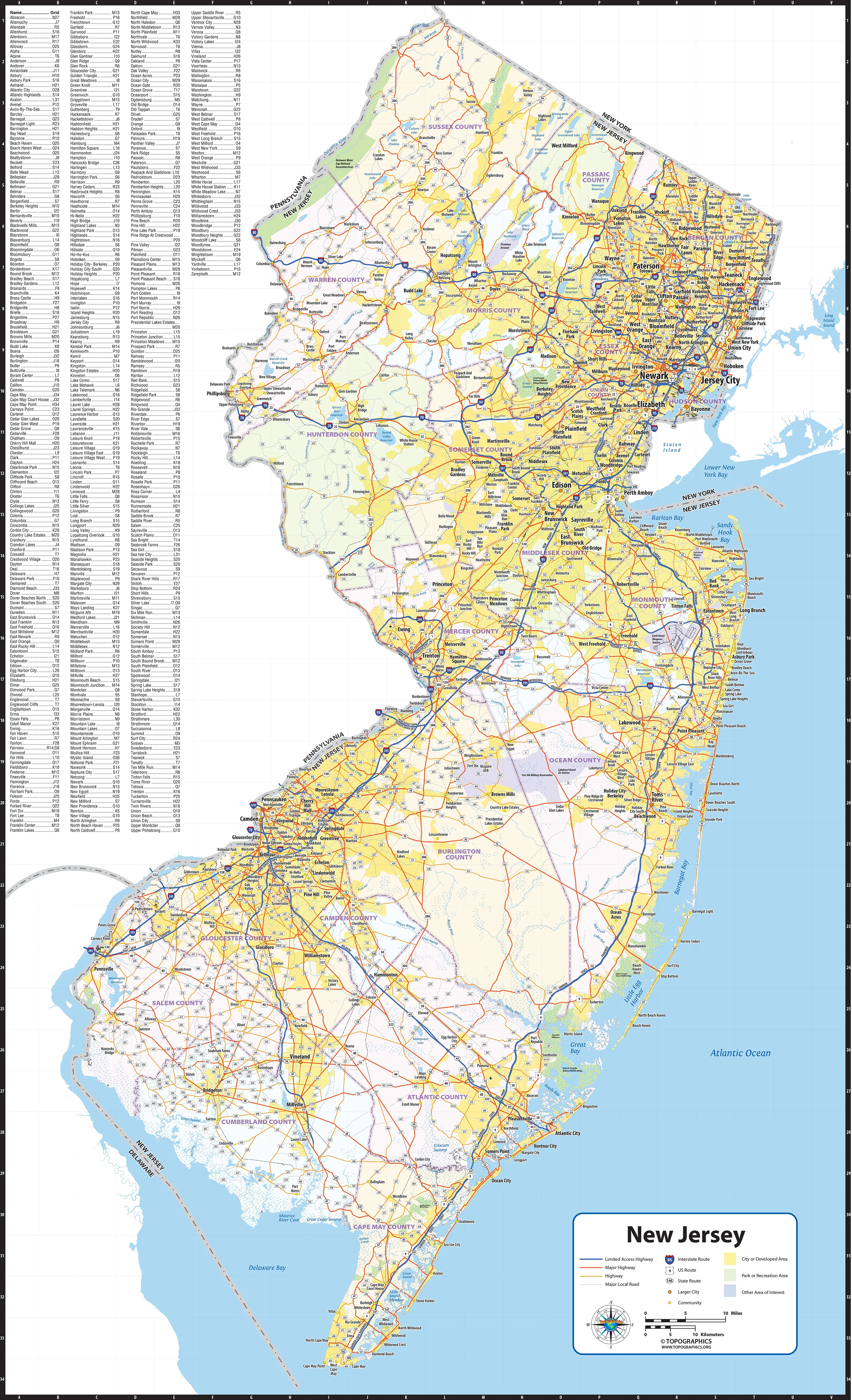 New Jersey State Wall Maps